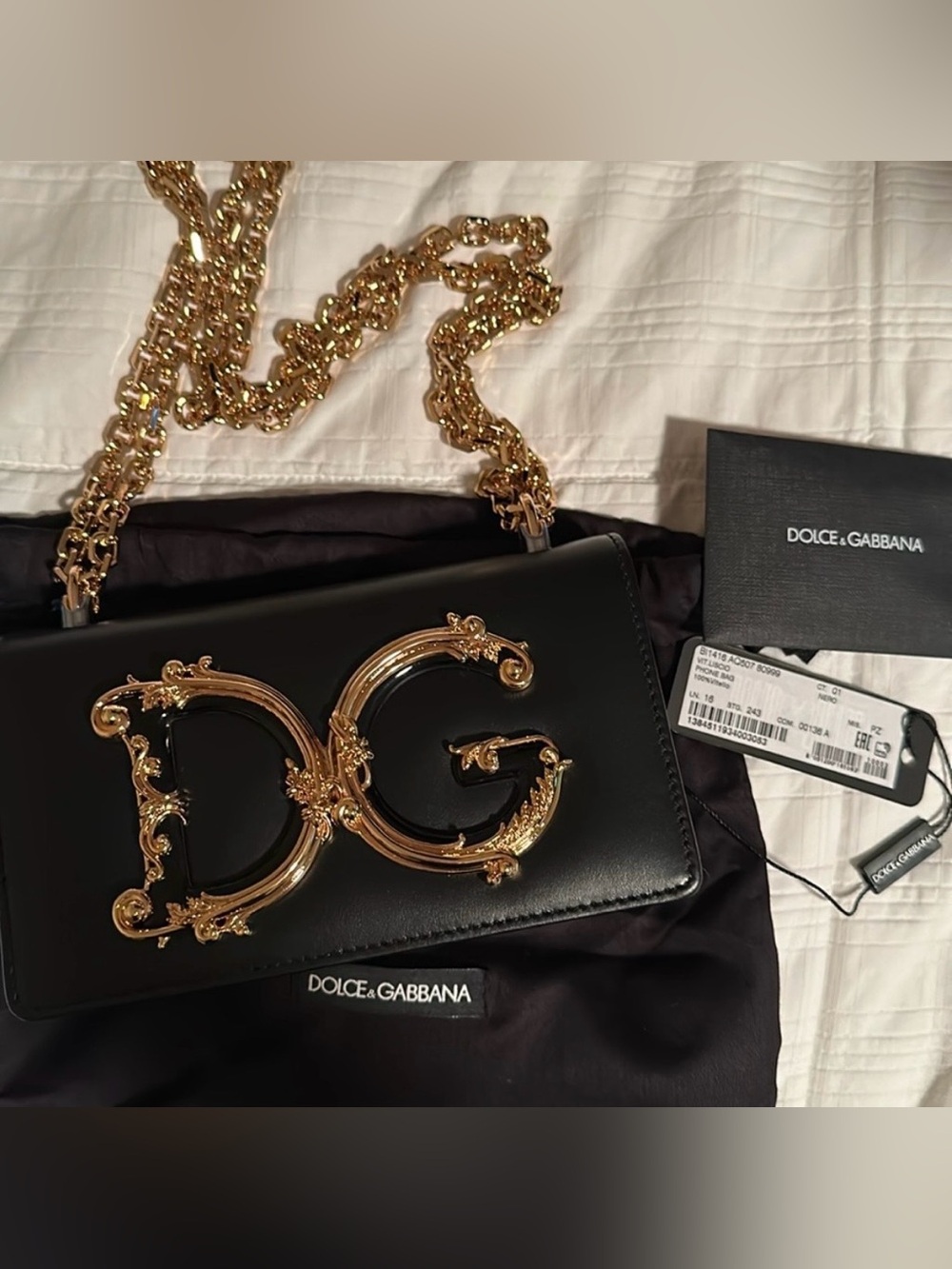 Dolce Gabbana 💅🥂 DG Girls Black Leather Gold Chain Shoulder Bag Purse - Picture 7 of 8